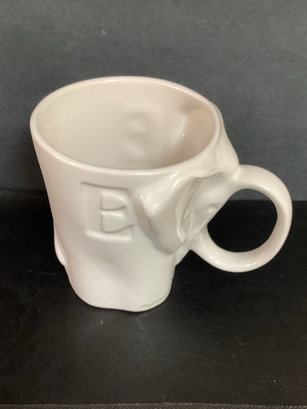 Pottery Barn A-Z White Elephant Letter E Initial Mug HTF